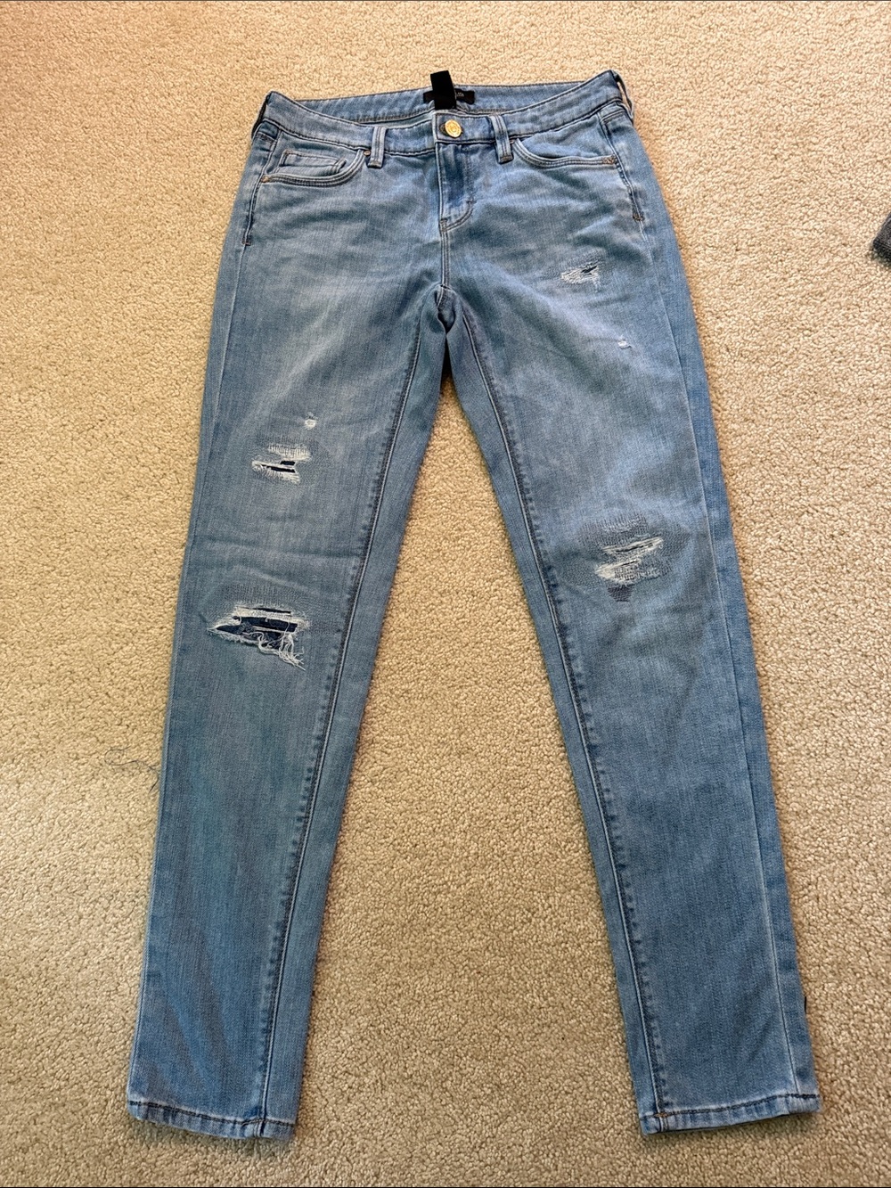 White House Black Market Women's Skinny Distressed Light Blue Jeans